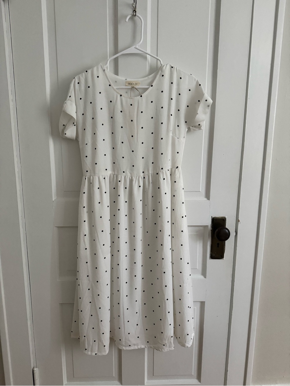Roolee White Dress with Black Polka Dots